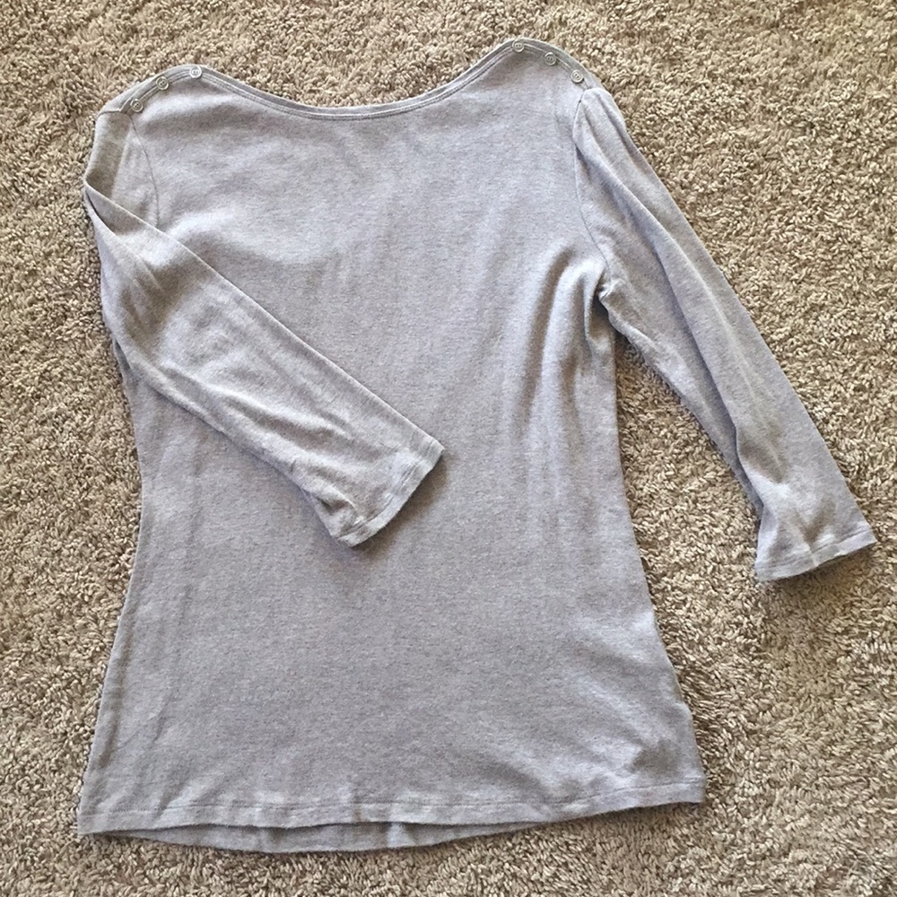 3/4 Sleeve boat neck top with cute button detail